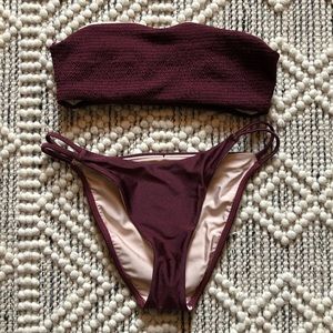 PacSun Bandeau Tube Top Bikini Maroon